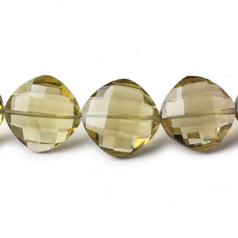 13x13-17x17mm Olive Green Quartz Faceted Pillow 16 inch 26 beads