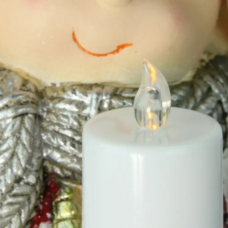 17" Red and White Standing Young Boy in Winter Ski Hat Holding Candle Christmas Figurine