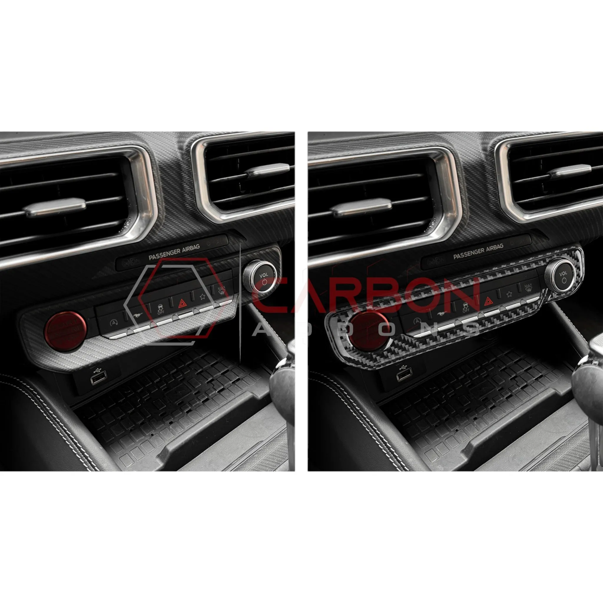 2024  S650 Ford Mustang Real Carbon Fiber Start and Control Button Trim Overlay