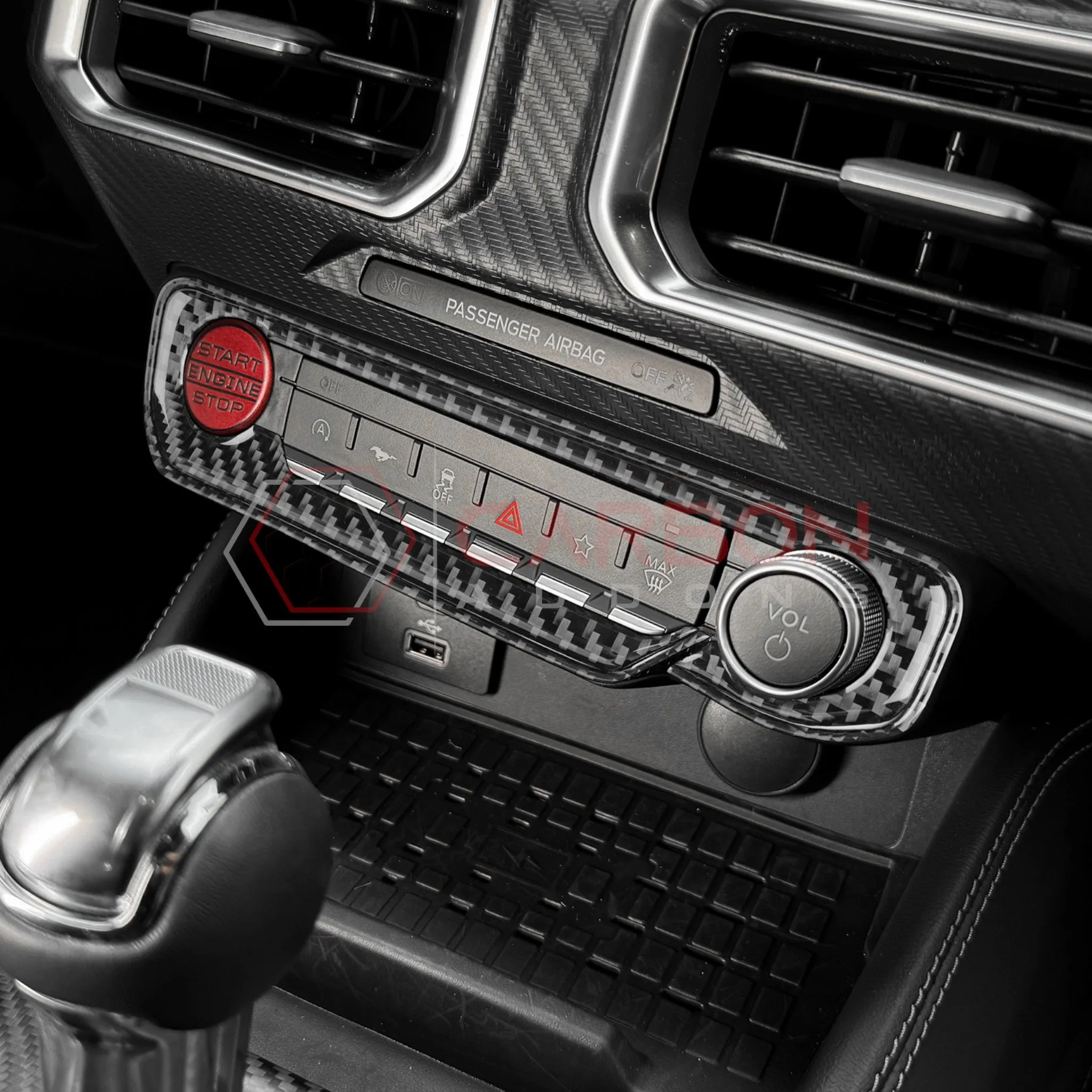 2024  S650 Ford Mustang Real Carbon Fiber Start and Control Button Trim Overlay