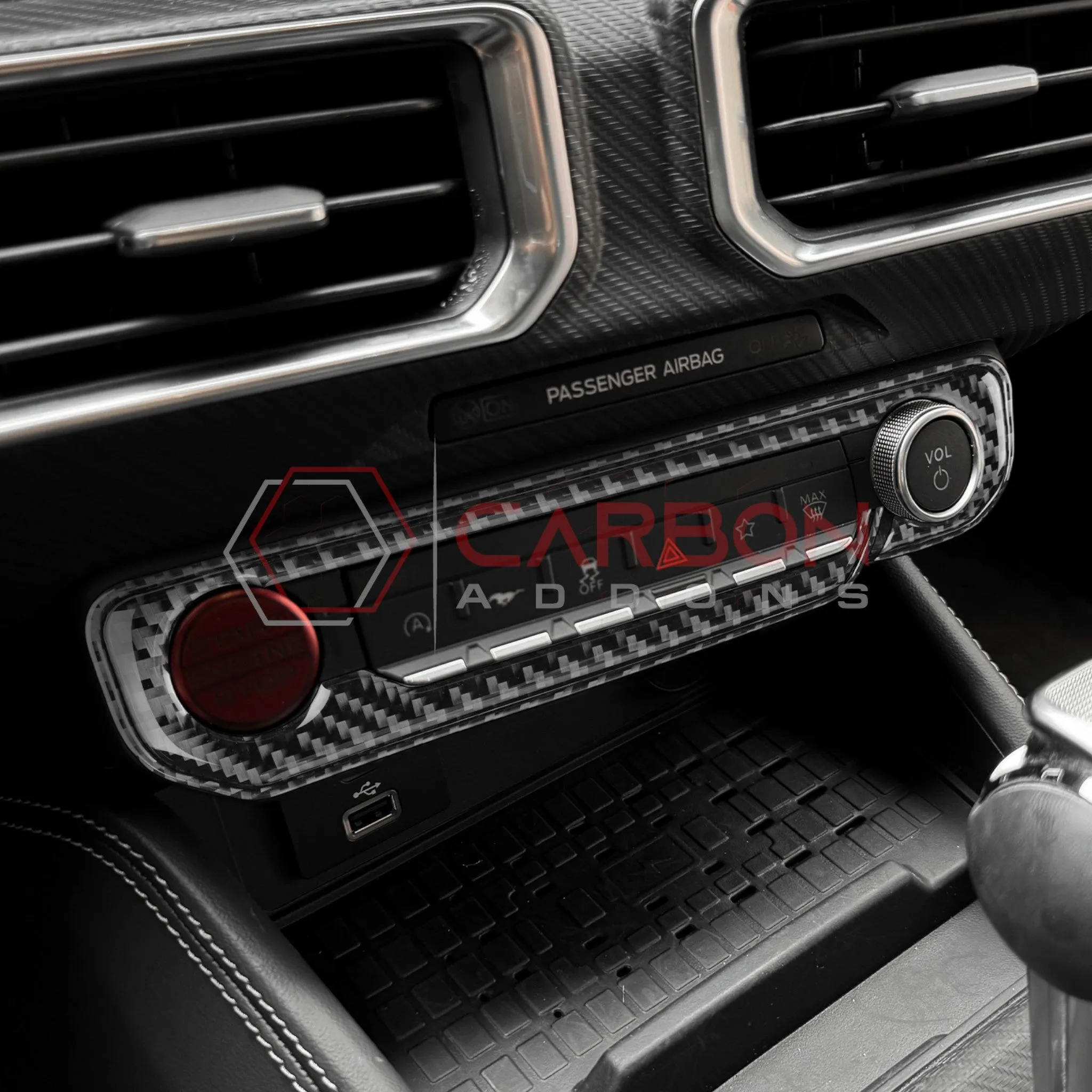 2024  S650 Ford Mustang Real Carbon Fiber Start and Control Button Trim Overlay