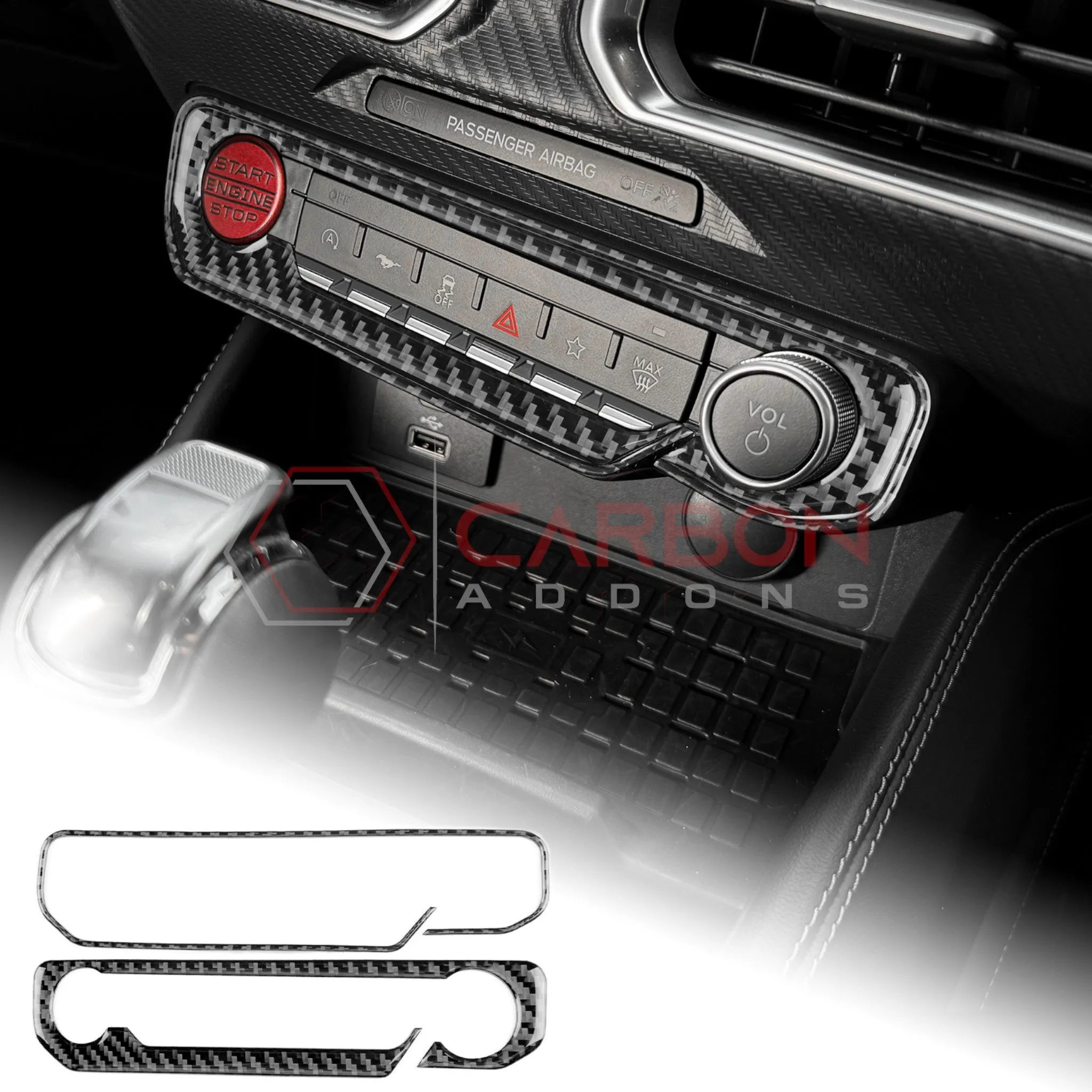 2024  S650 Ford Mustang Real Carbon Fiber Start and Control Button Trim Overlay