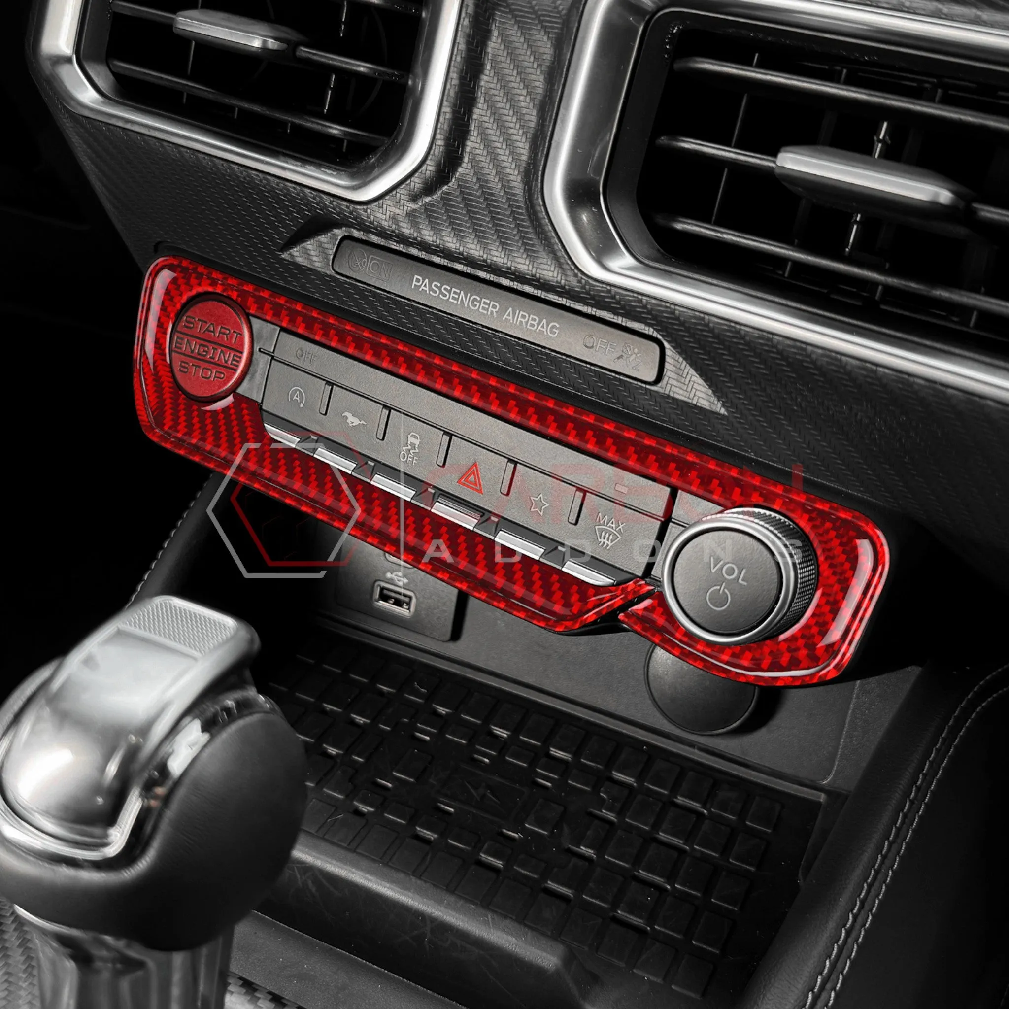 2024  S650 Ford Mustang Real Carbon Fiber Start and Control Button Trim Overlay