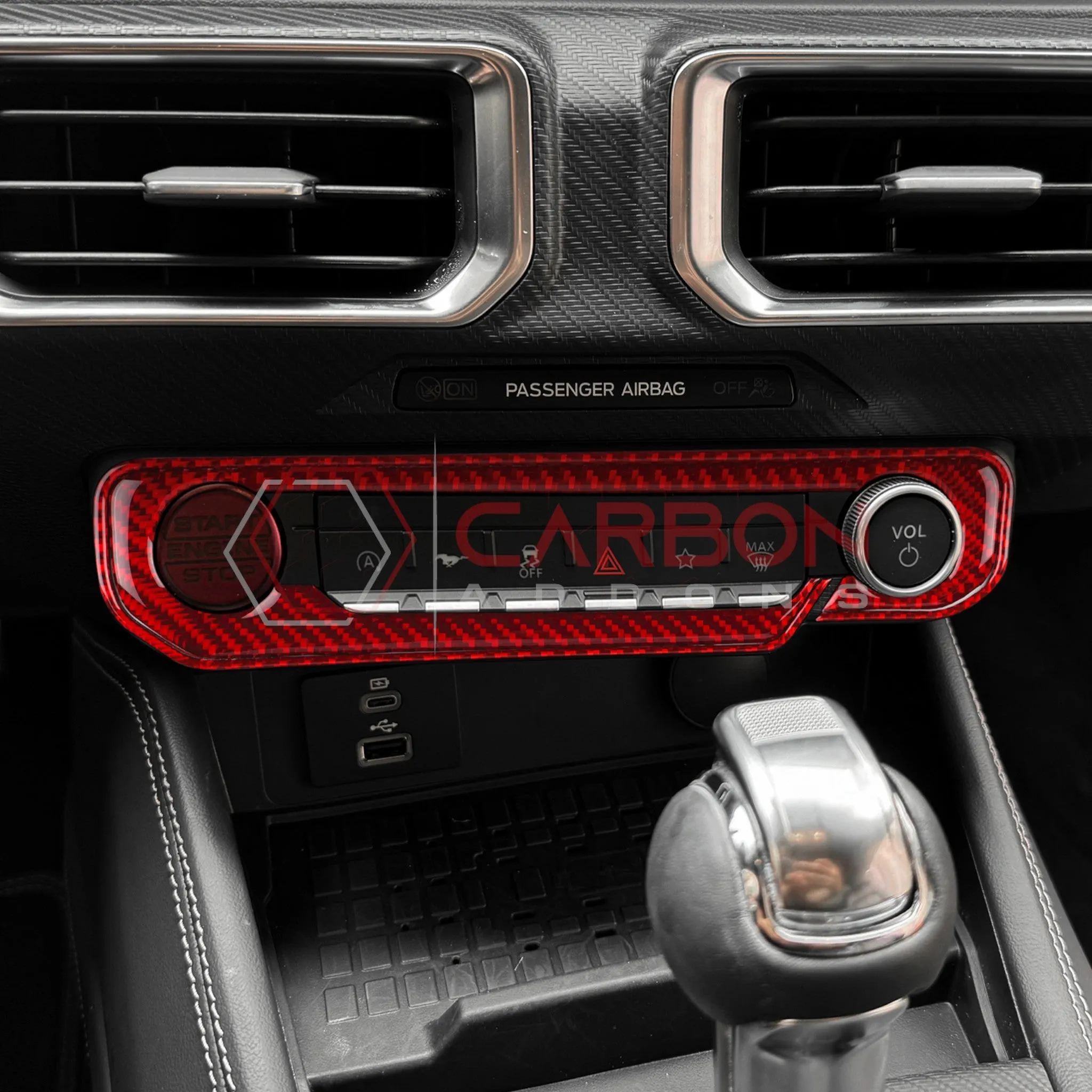2024  S650 Ford Mustang Real Carbon Fiber Start and Control Button Trim Overlay