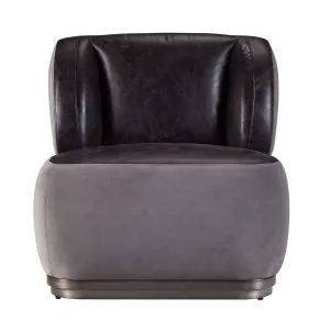 29" Antique Slate Gray Velvet And Brown Solid Color Slipper Chair By Homeroots