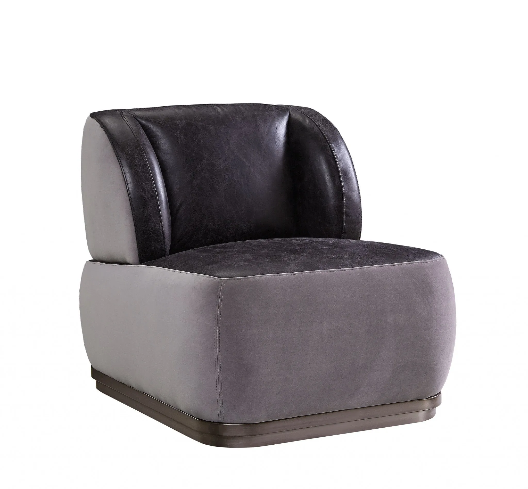 29" Antique Slate Gray Velvet And Brown Solid Color Slipper Chair By Homeroots