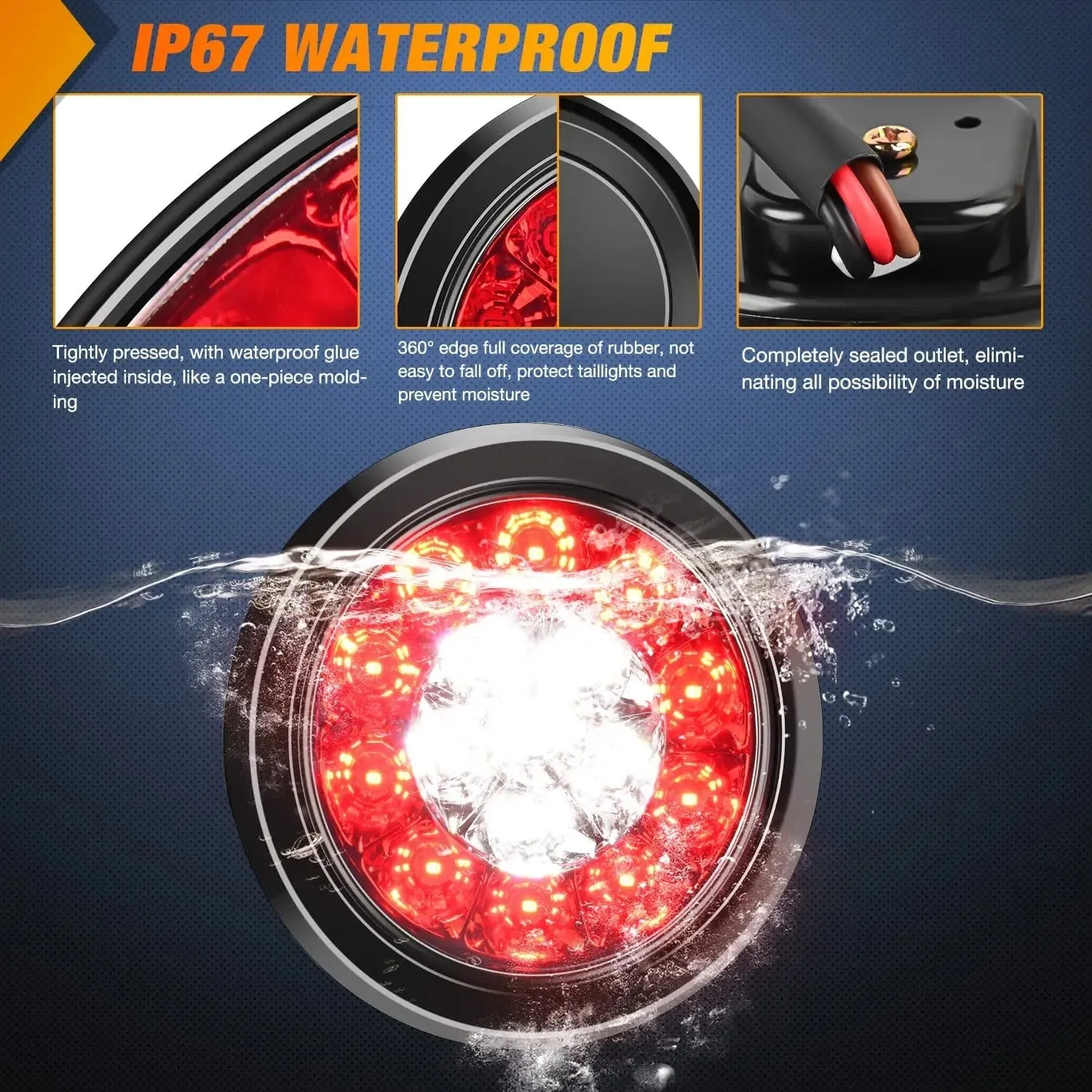 4 Inch White Red Round 16Leds Tail Light Flush Mount Grommets (Pair)