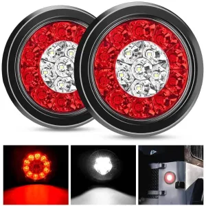 4 Inch White Red Round 16Leds Tail Light Flush Mount Grommets (Pair)