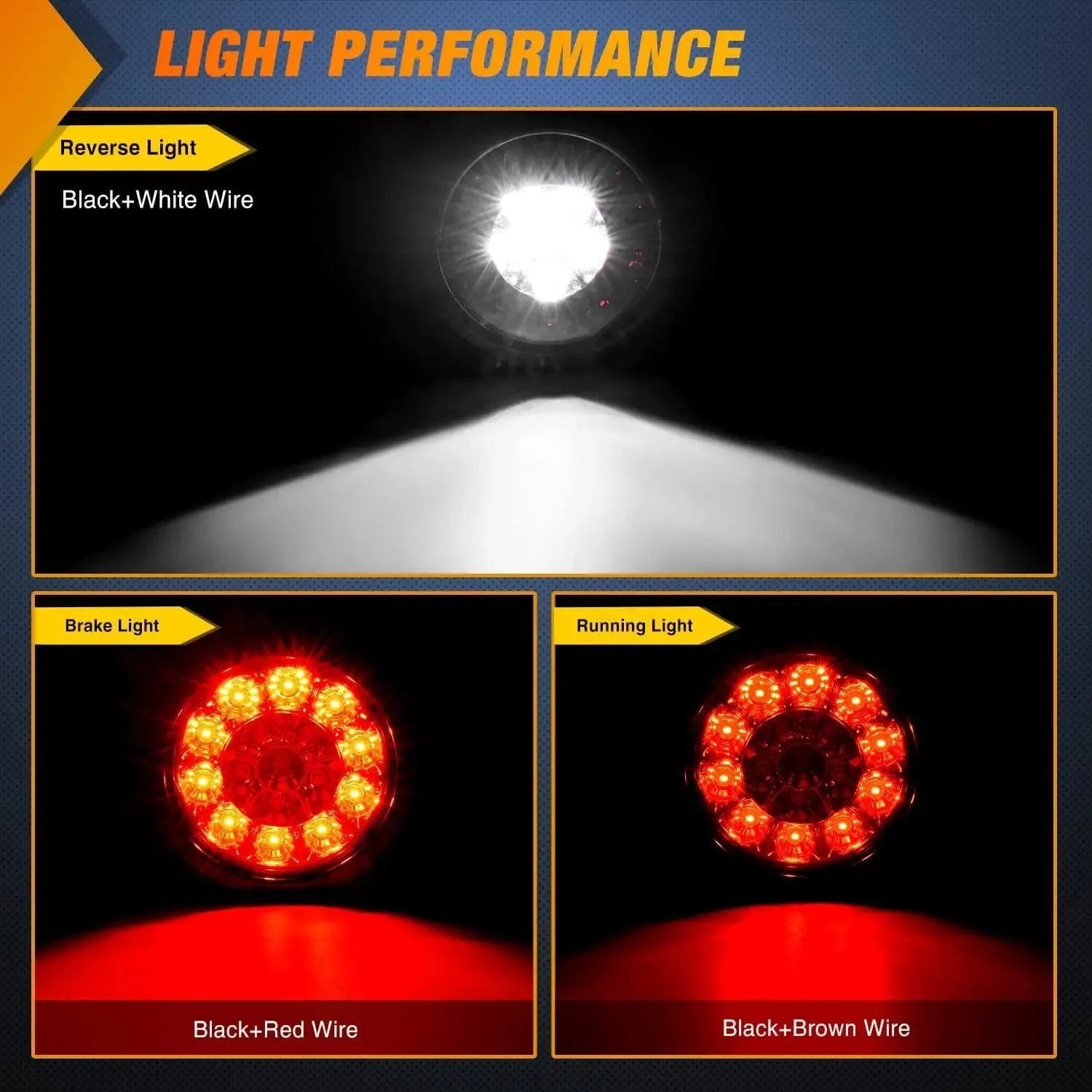 4 Inch White Red Round 16Leds Tail Light Flush Mount Grommets (Pair)