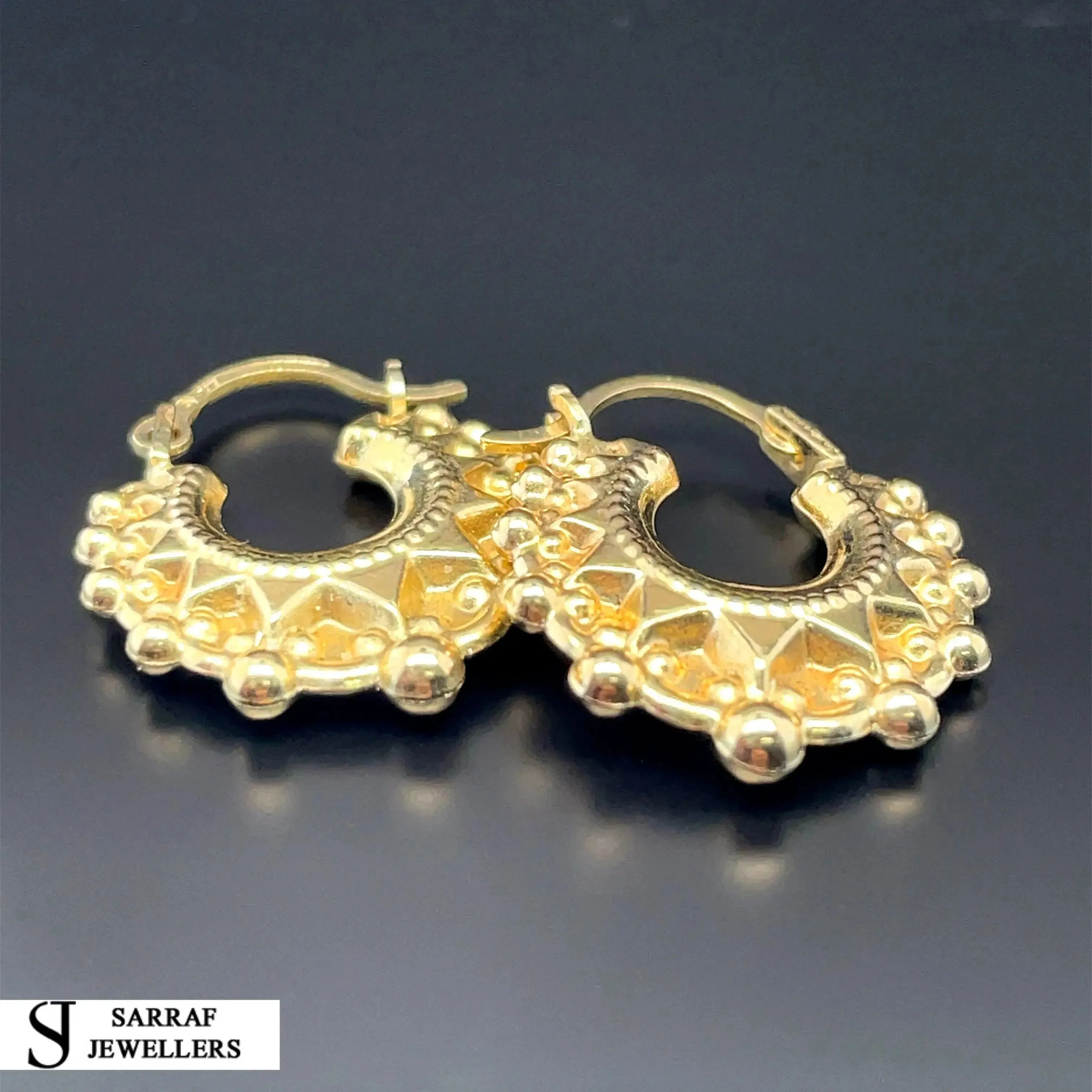 9ct Yellow Gold Victorian Creole Earring Plain Spike Design - 15mm | Shop Online Sarraf Jewellers UK