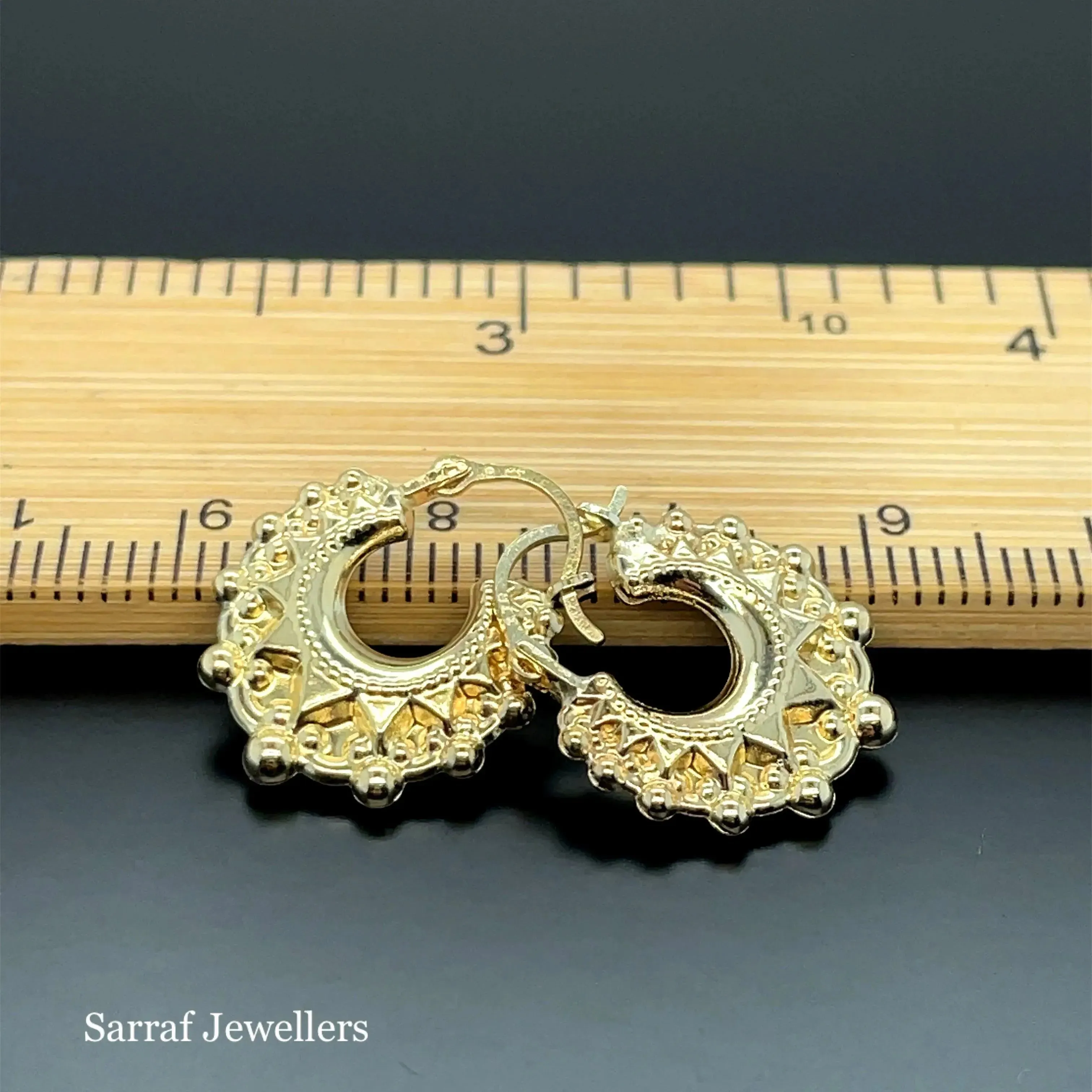 9ct Yellow Gold Victorian Creole Earring Plain Spike Design - 15mm | Shop Online Sarraf Jewellers UK