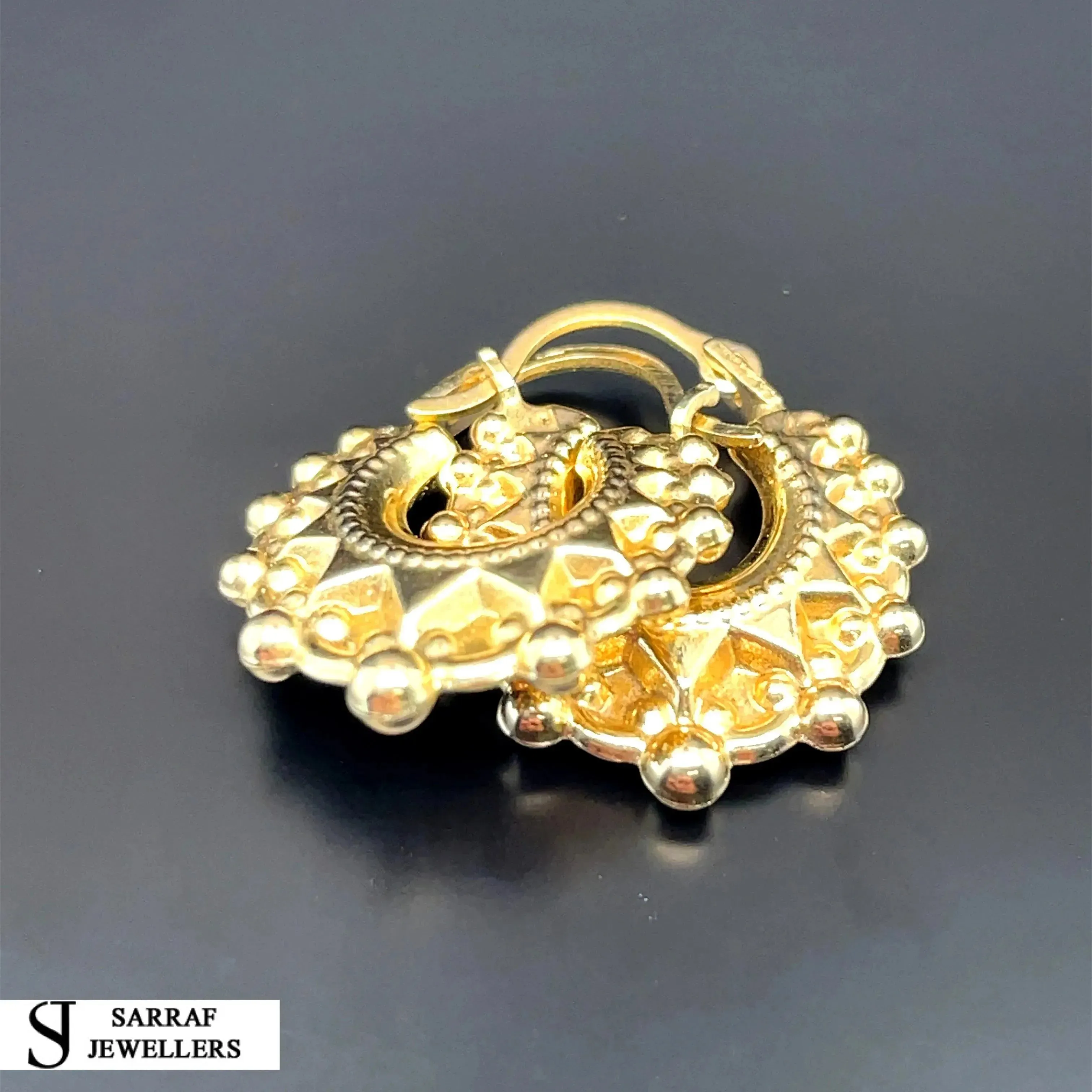9ct Yellow Gold Victorian Creole Earring Plain Spike Design - 15mm | Shop Online Sarraf Jewellers UK