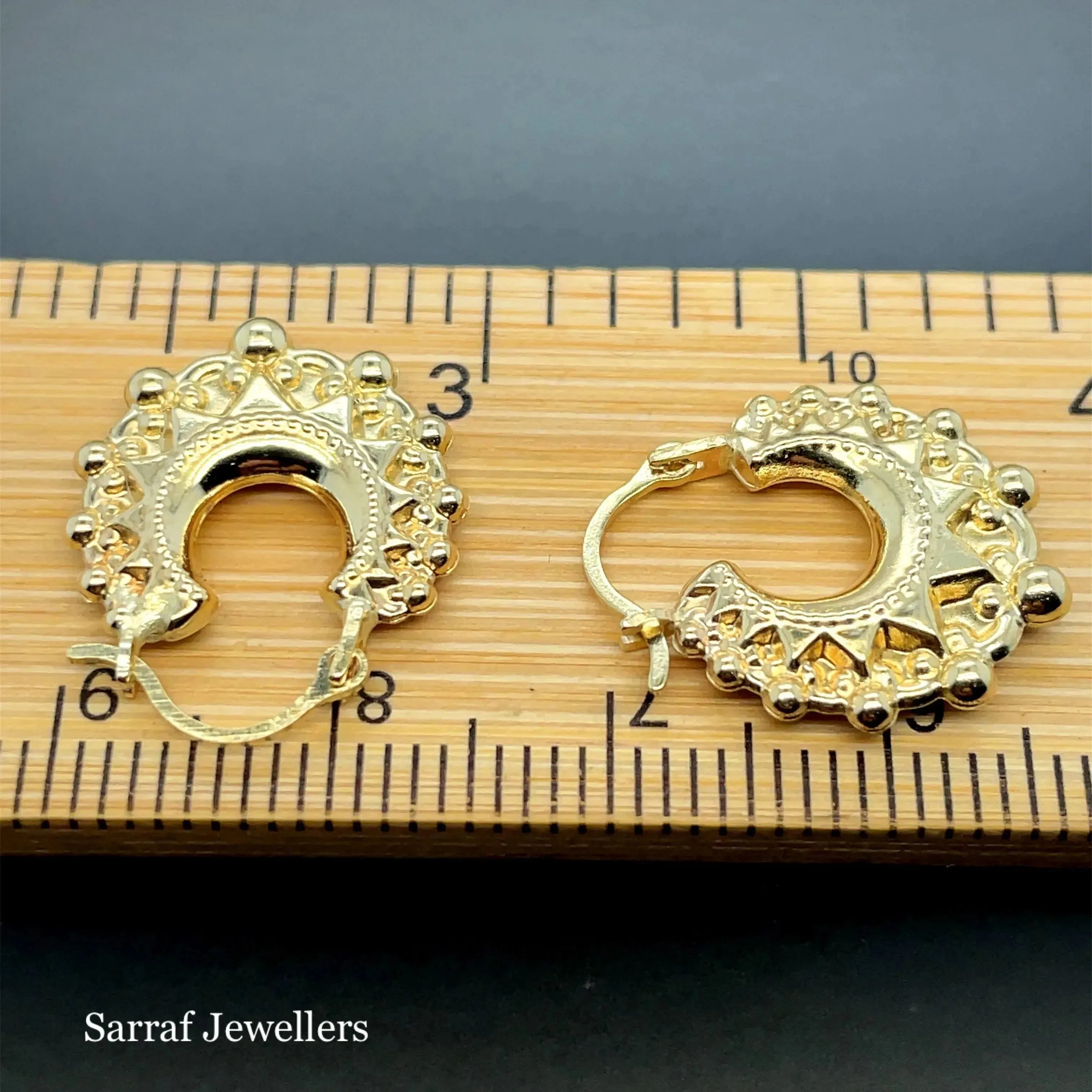 9ct Yellow Gold Victorian Creole Earring Plain Spike Design - 15mm | Shop Online Sarraf Jewellers UK