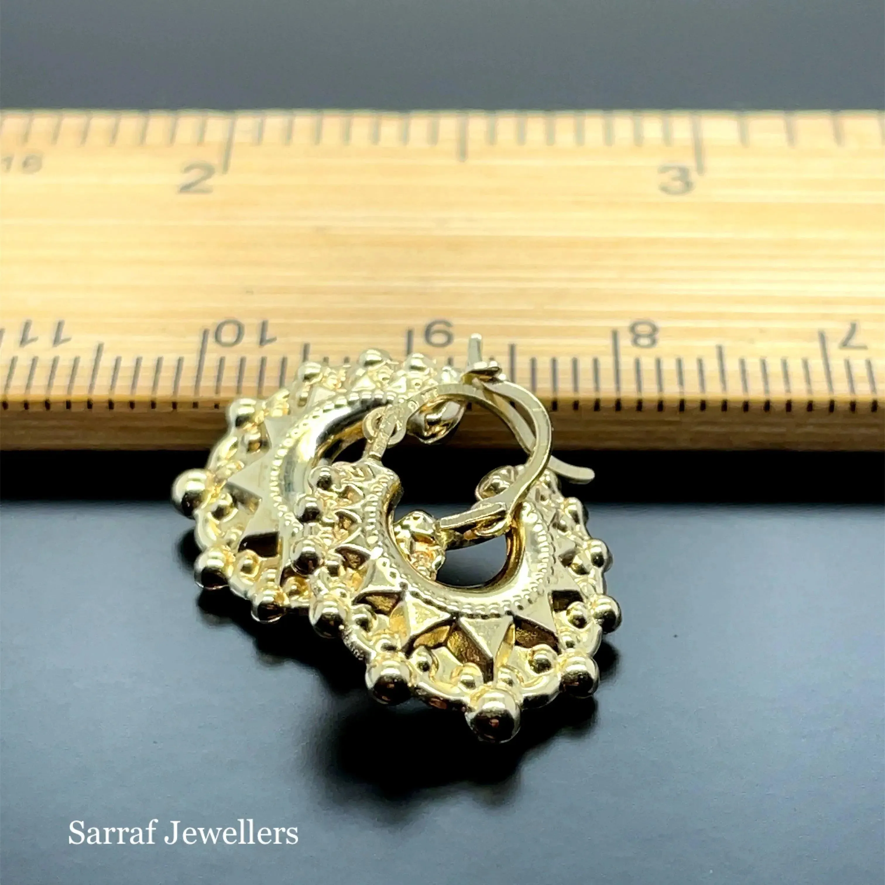 9ct Yellow Gold Victorian Creole Earring Plain Spike Design - 15mm | Shop Online Sarraf Jewellers UK