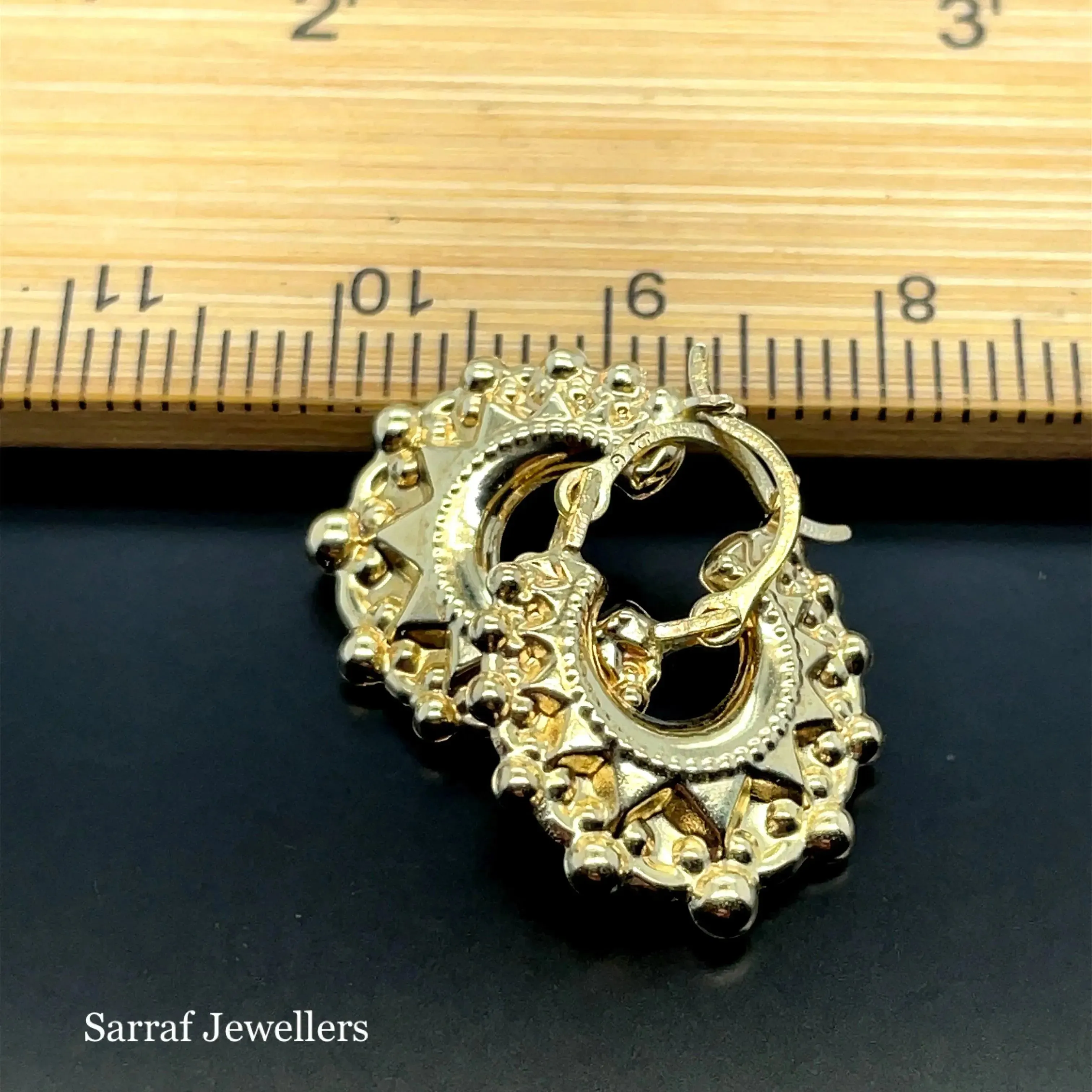 9ct Yellow Gold Victorian Creole Earring Plain Spike Design - 15mm | Shop Online Sarraf Jewellers UK