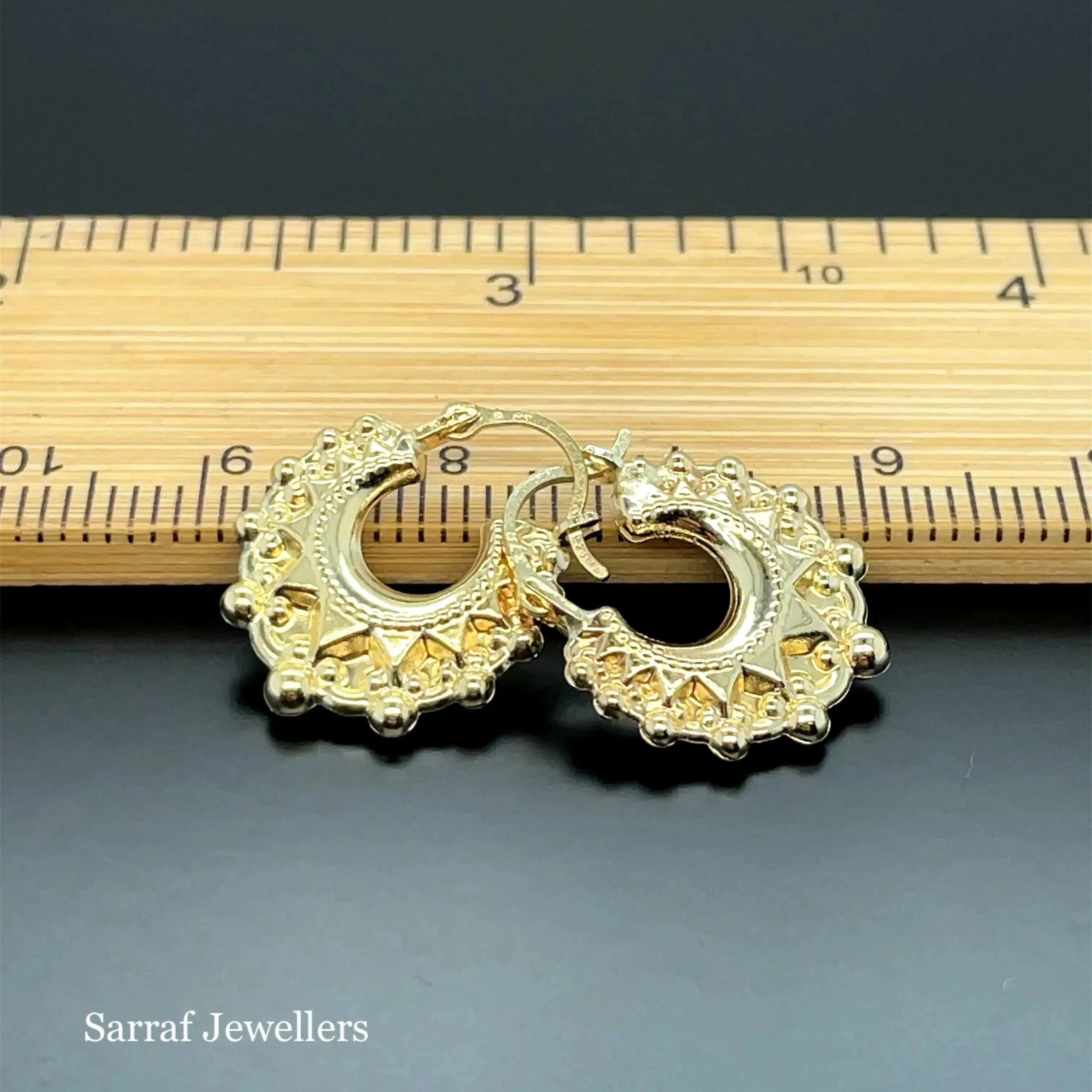 9ct Yellow Gold Victorian Creole Earring Plain Spike Design - 15mm | Shop Online Sarraf Jewellers UK