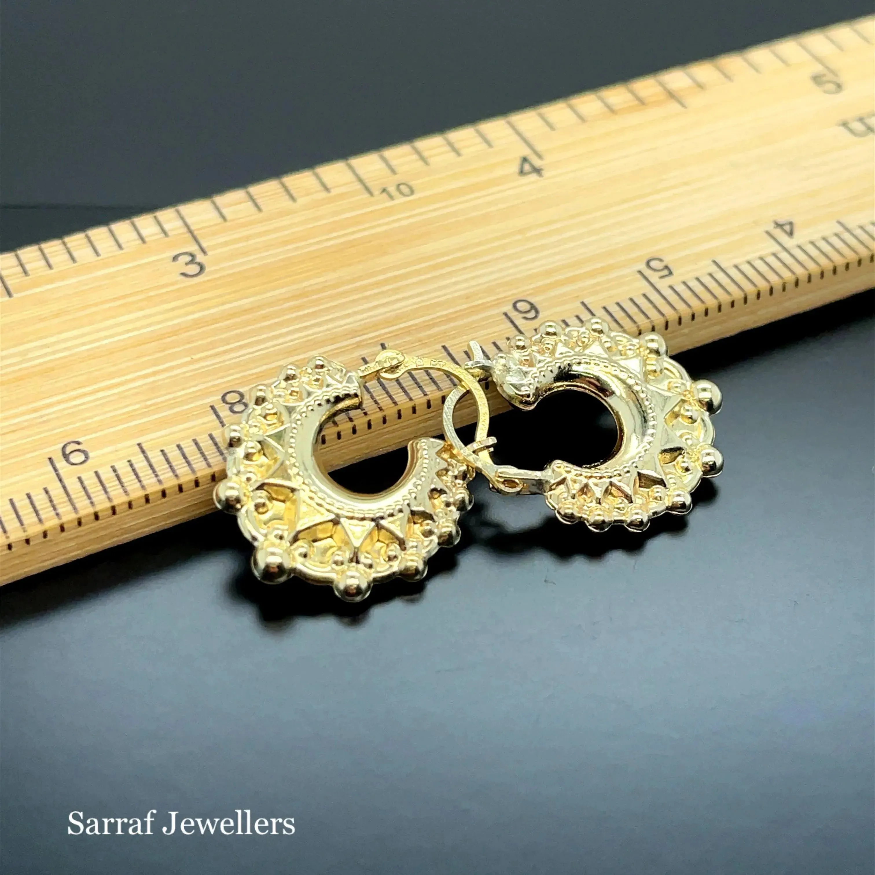 9ct Yellow Gold Victorian Creole Earring Plain Spike Design - 15mm | Shop Online Sarraf Jewellers UK