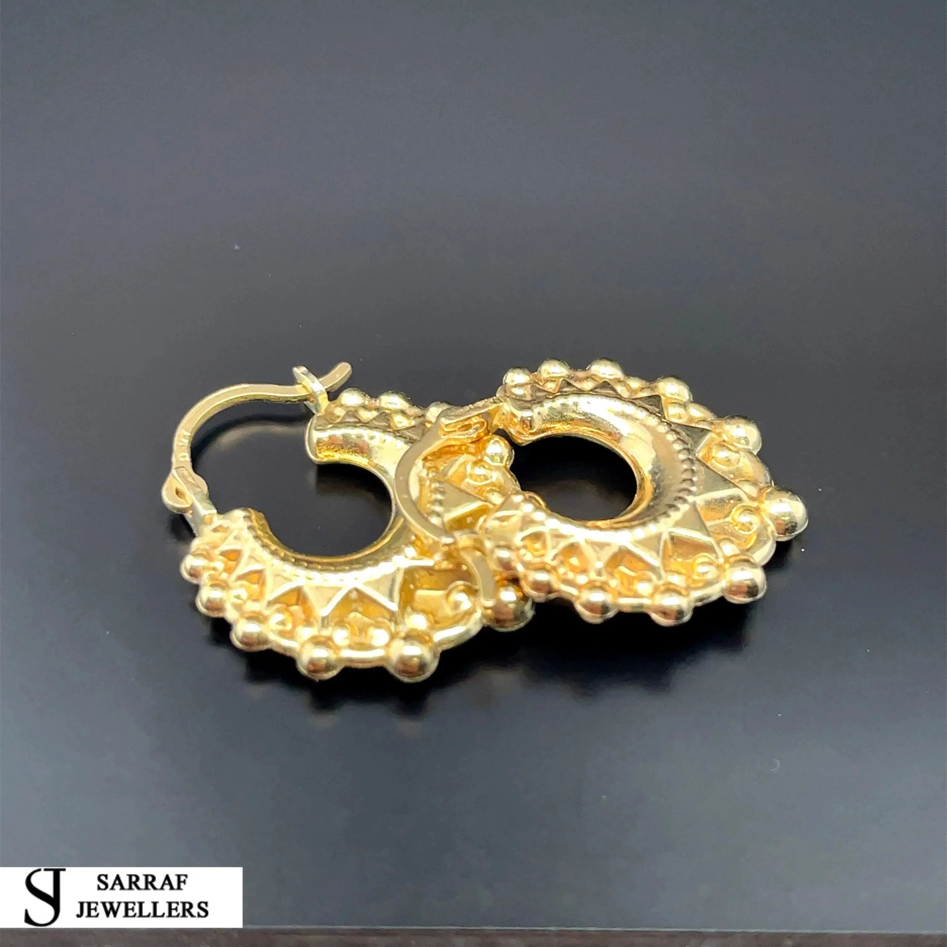9ct Yellow Gold Victorian Creole Earring Plain Spike Design - 15mm | Shop Online Sarraf Jewellers UK