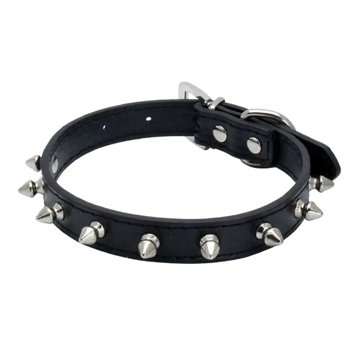 Adjustable PU Leather Spiked Pet Collar - Punk Rivet Design for Cats & Small Dogs