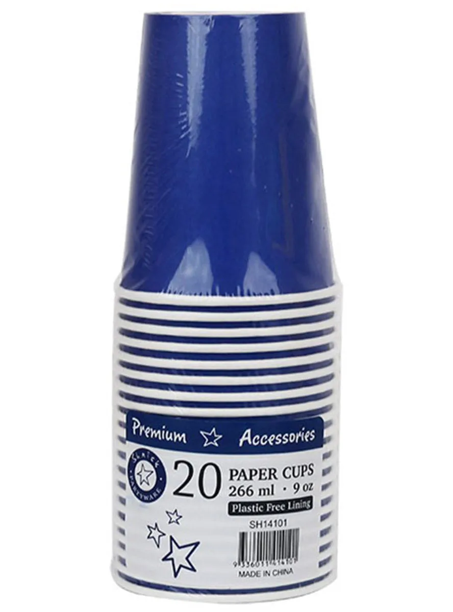 Azure Blue 20 Pack 266ml Paper Party Cups