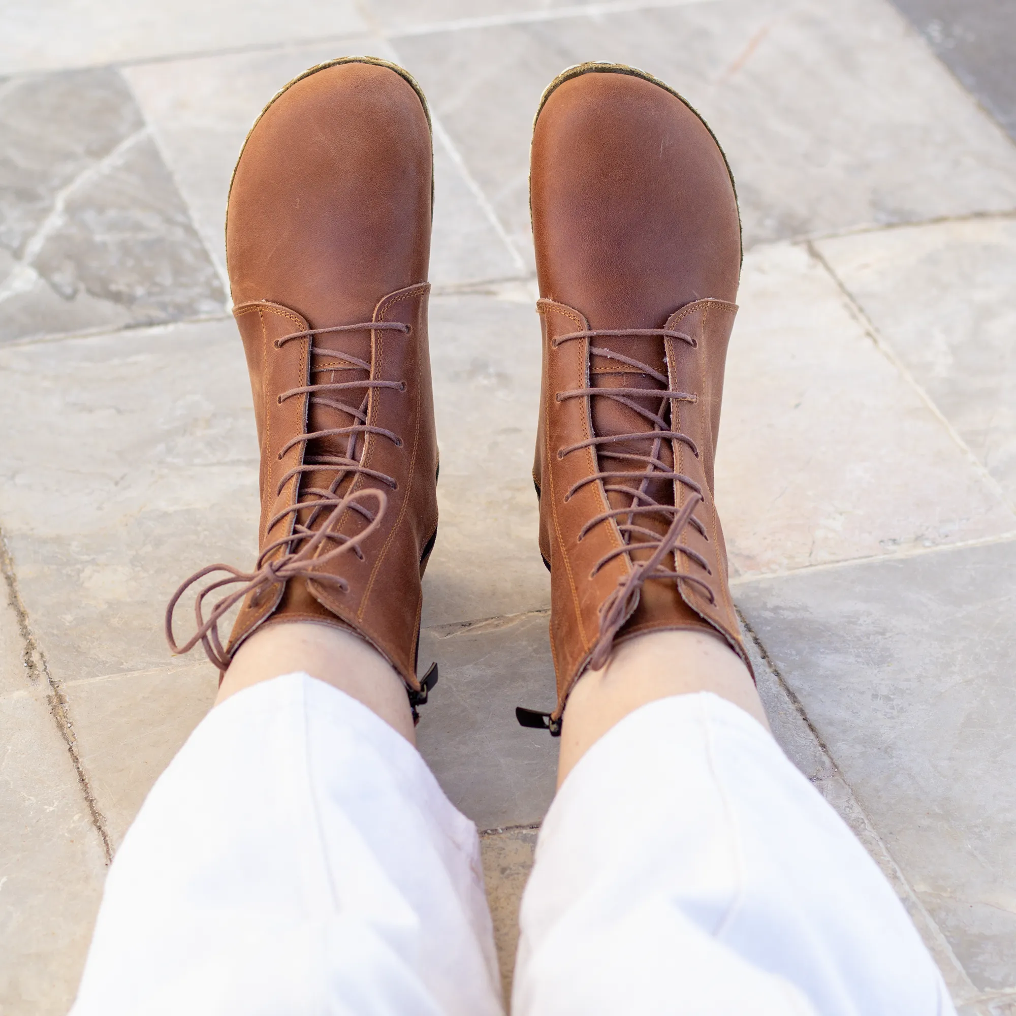Barefoot Leather Lace-up New Brown Boots for Women
