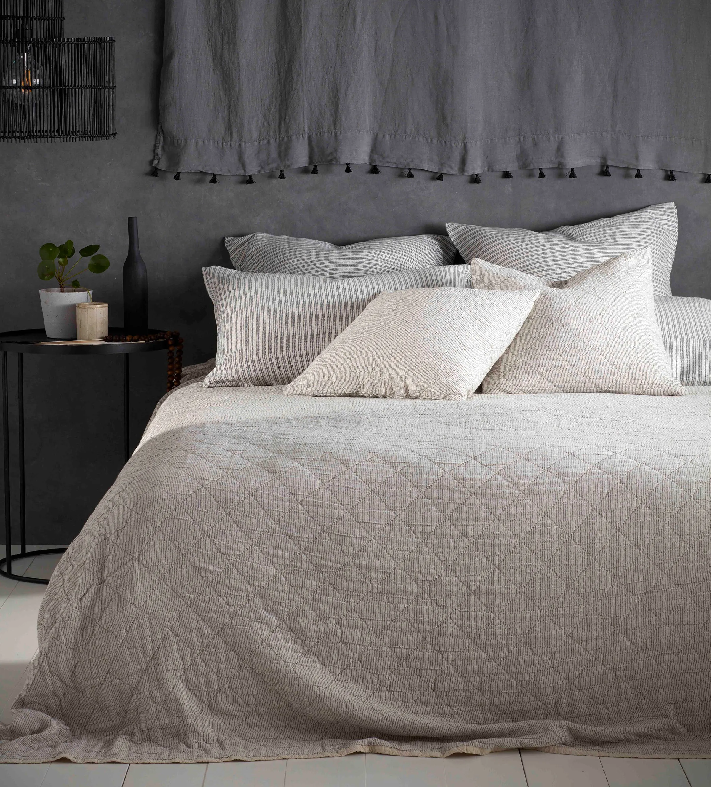 Black and Natural Stripe 100% Cotton Quilted Throw