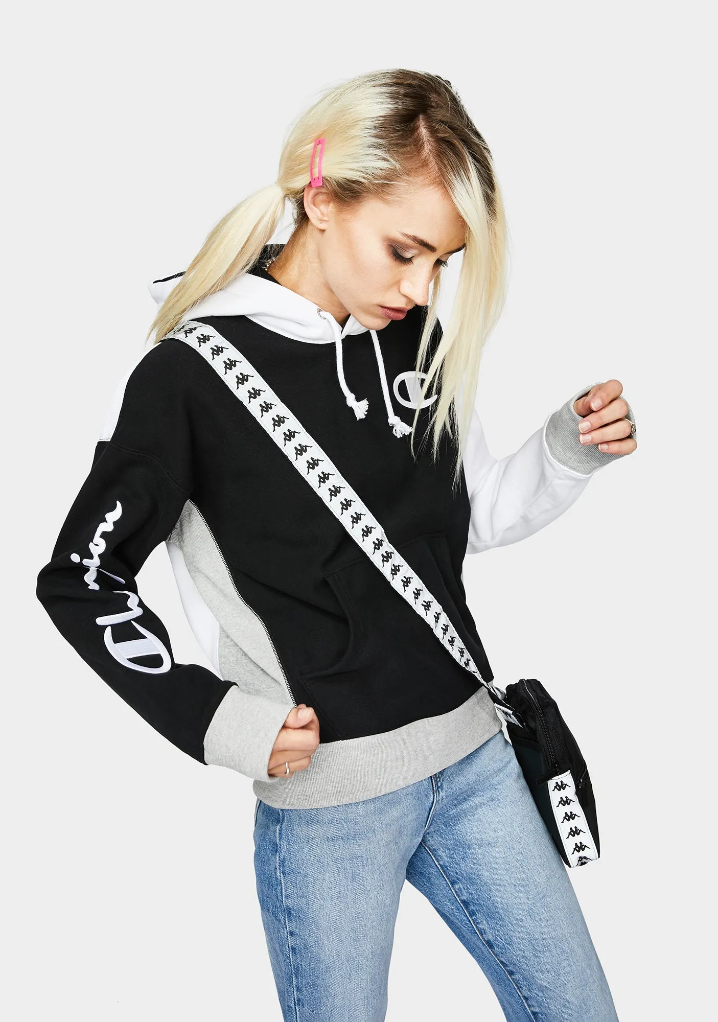 Black Reverse Weave Colorblock Hoodie