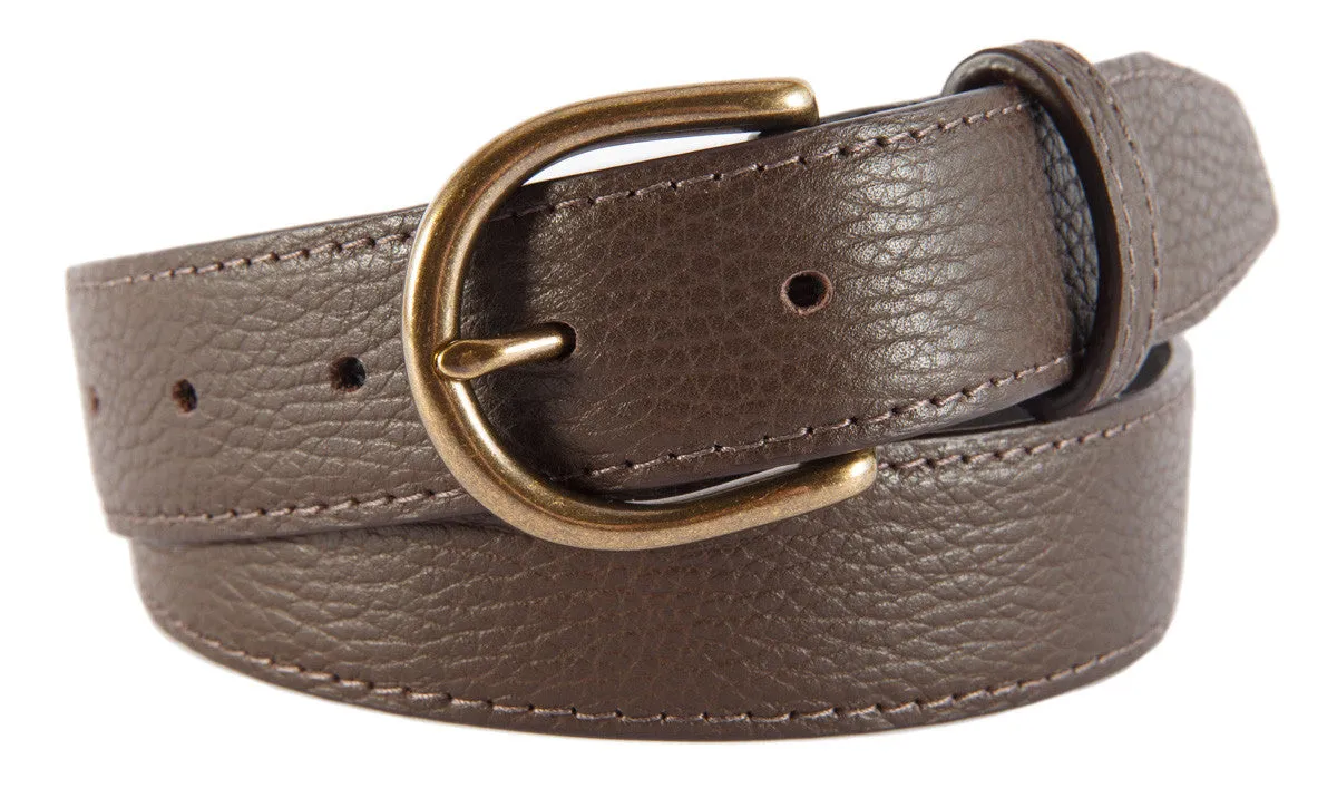 Brown Pebbled Leather Belt, Soho Buckle (Antique Brass)