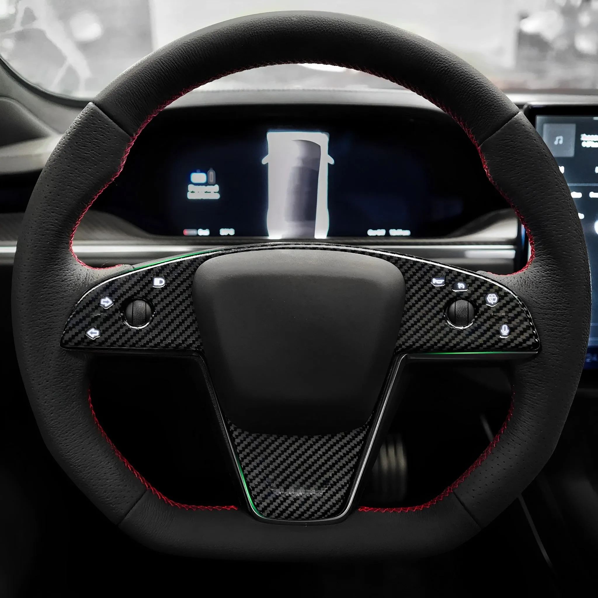 Carbon Fiber Steering Wheel Cover For Tesla Model S / X 2021 