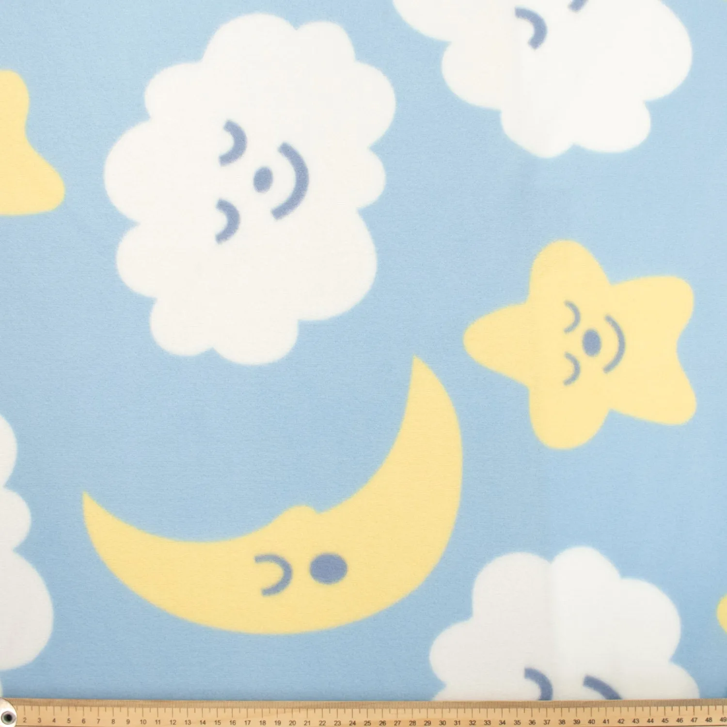Clouds & Stars on Light Blue Printed Polar Fleece Design 213