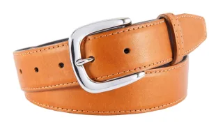 Cognac Smooth Leather Belt, Hudson Buckle (Shiny Silver)