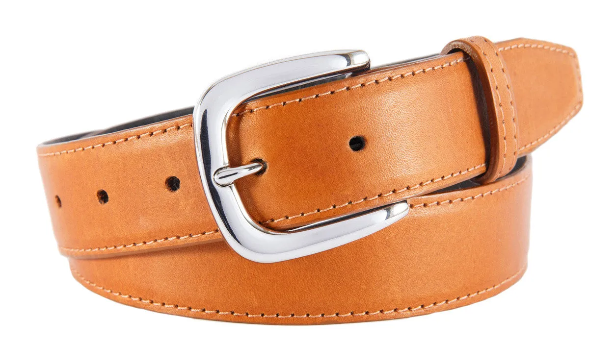 Cognac Smooth Leather Belt, Hudson Buckle (Shiny Silver)