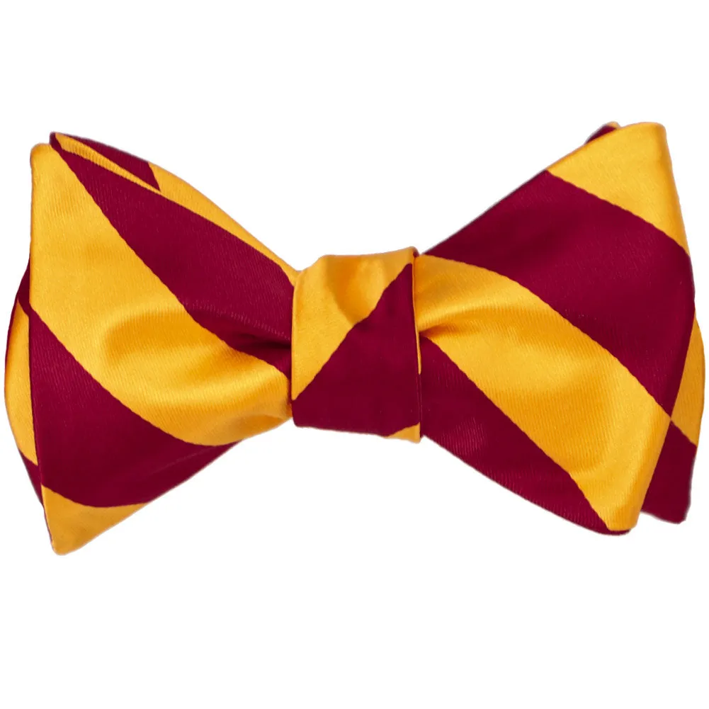 Crimson Red and Golden Yellow Striped Self-Tie Bow Tie