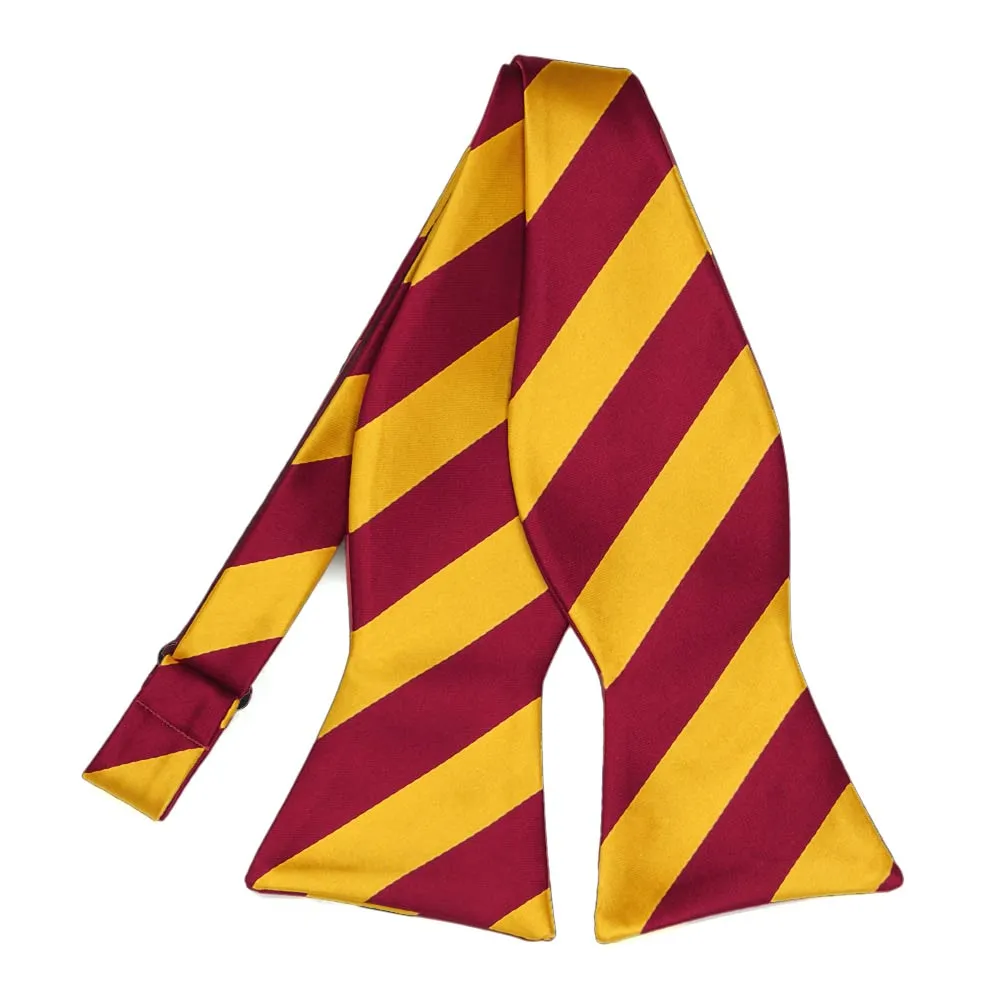 Crimson Red and Golden Yellow Striped Self-Tie Bow Tie