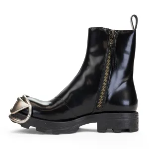 D-HAMMER LEATHER ZIPPER BOOT WITH BUCKLE LOGO