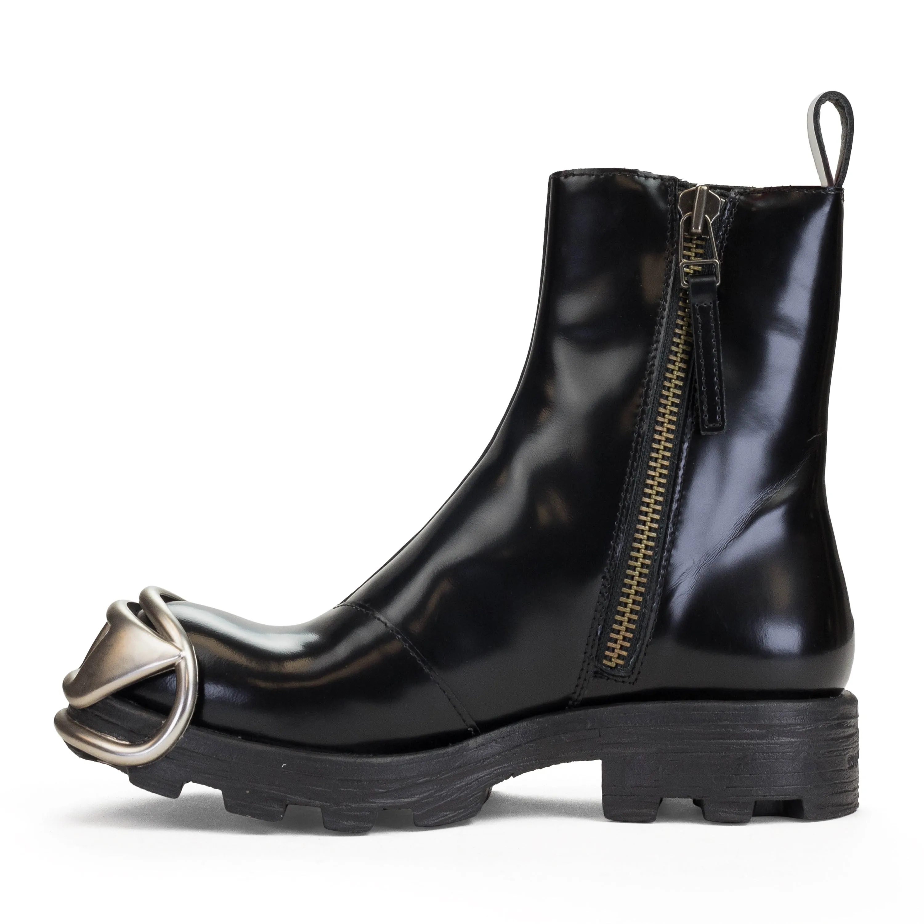 D-HAMMER LEATHER ZIPPER BOOT WITH BUCKLE LOGO