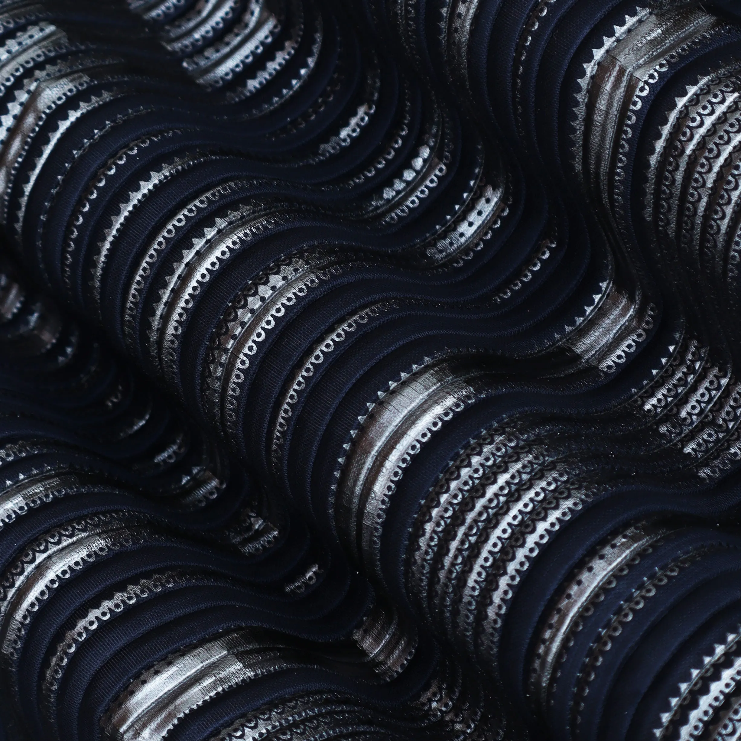 Dark Navy Blue Color Heavy Crush Satin Foil Fabric