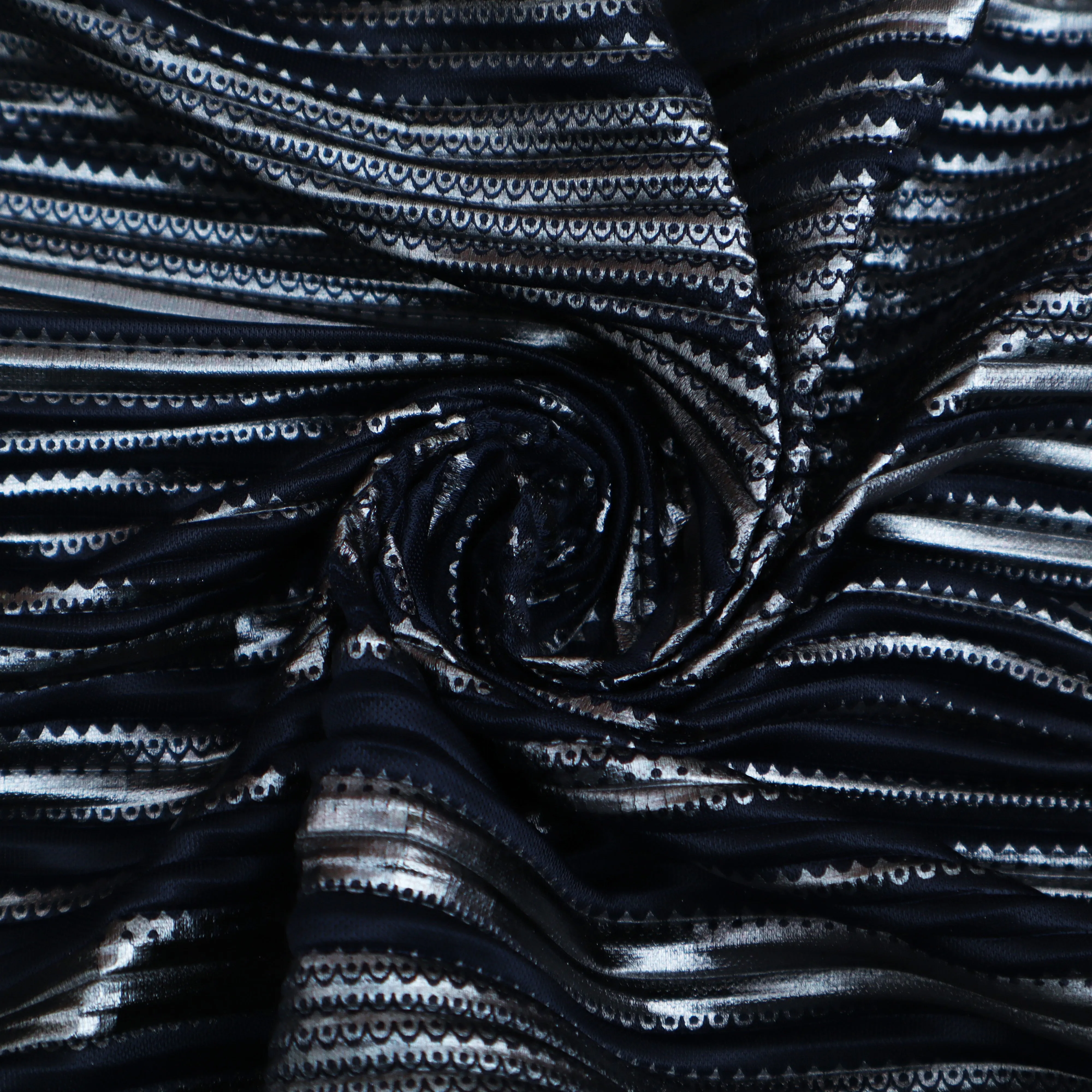 Dark Navy Blue Color Heavy Crush Satin Foil Fabric