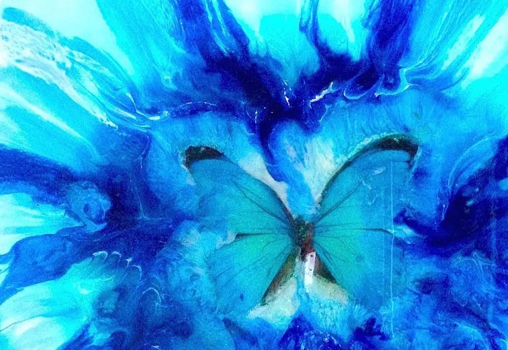 Dreaming Butterfly. Abstract Ocean. Round ACRYLIC PLEXIGLASS ROUND