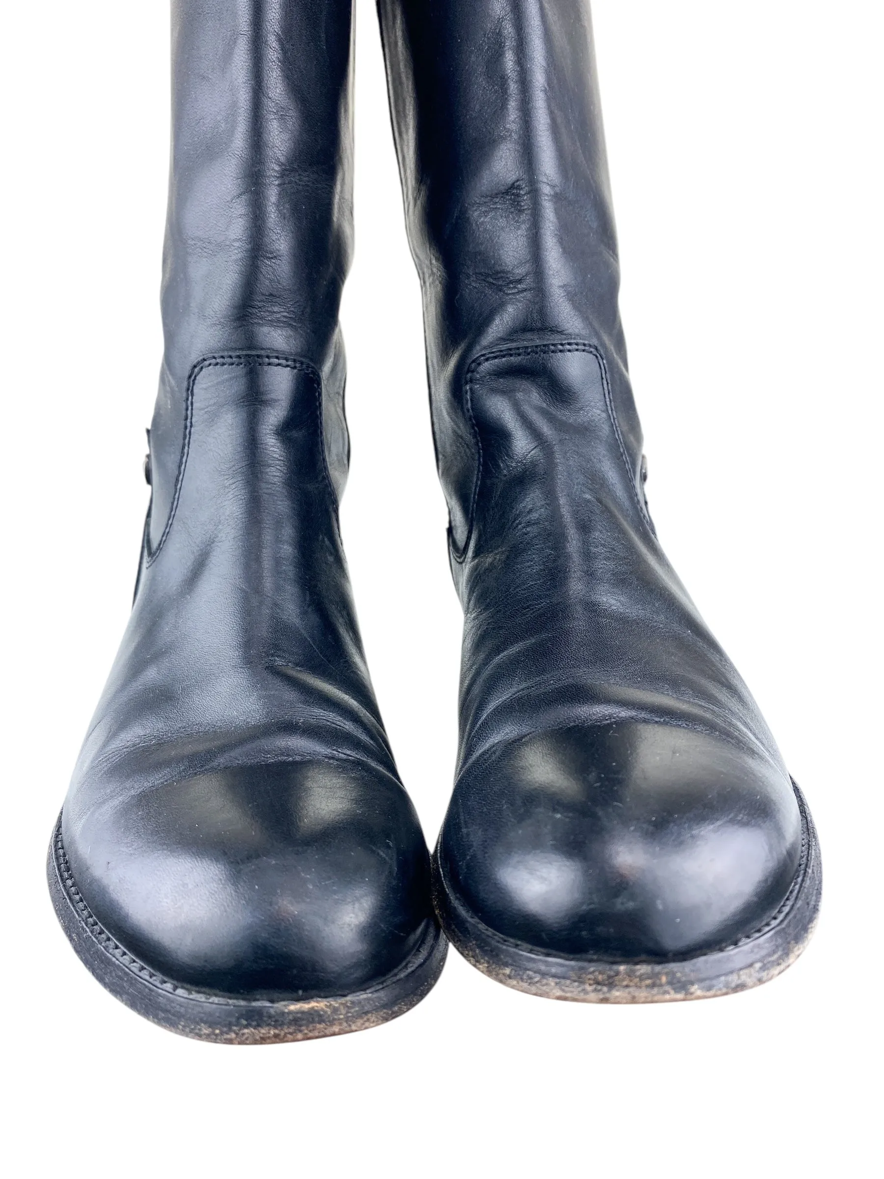 Frye Women's Melissa Tab Tall Leather Riding Boots Black Size 9.5