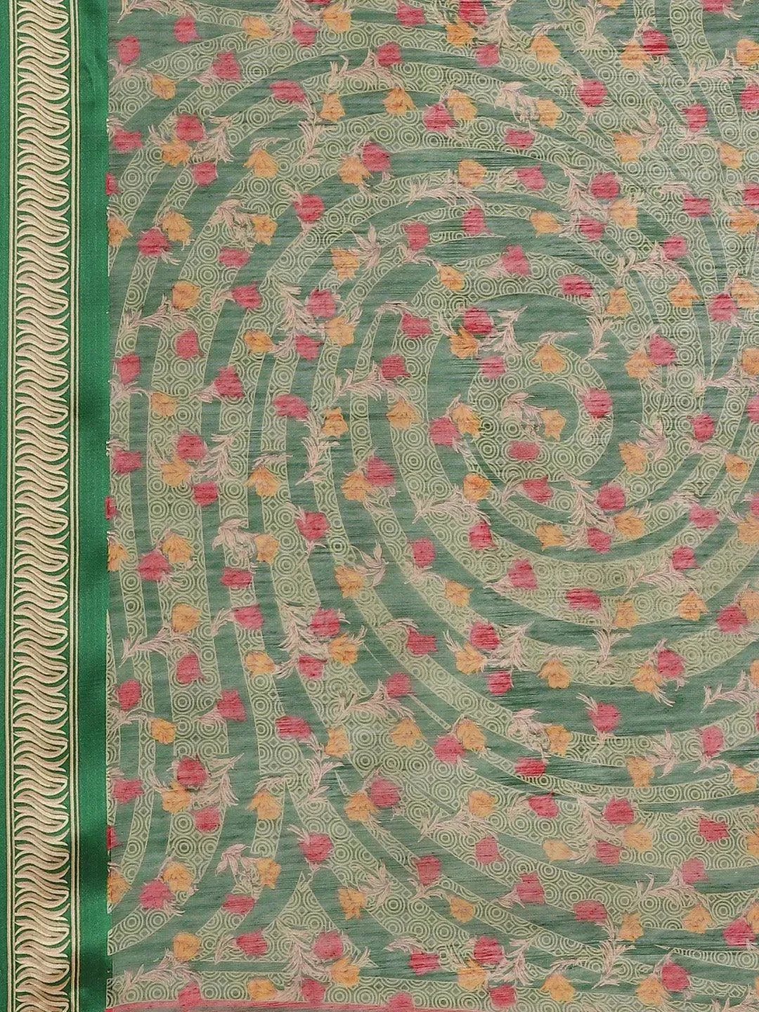 Green Printed Cotton Saree