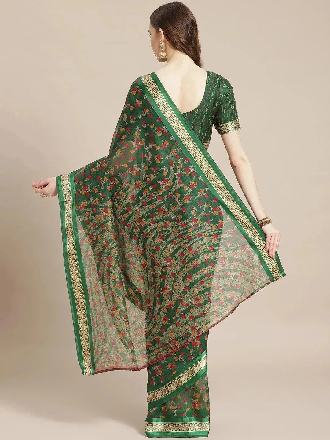 Green Printed Cotton Saree