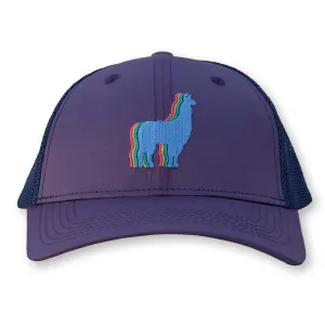 Llama Trucker Hat / Petunia Polycotton Blend with Nautical Mesh and Spree Llama