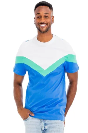 Mens Blue Multi Chevron Color Block Shirt