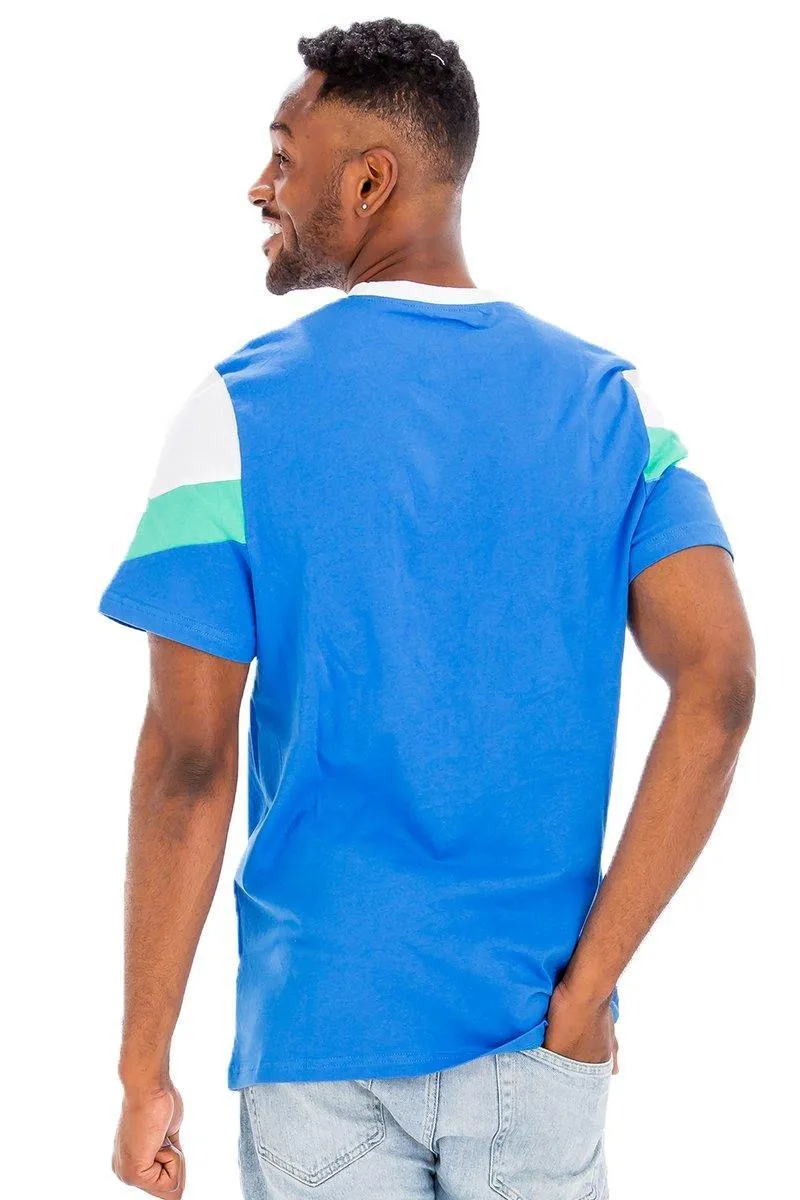 Mens Blue Multi Chevron Color Block Shirt