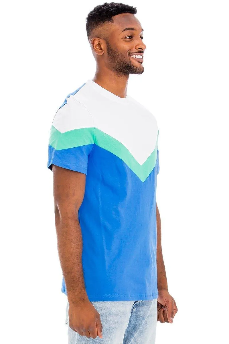 Mens Blue Multi Chevron Color Block Shirt