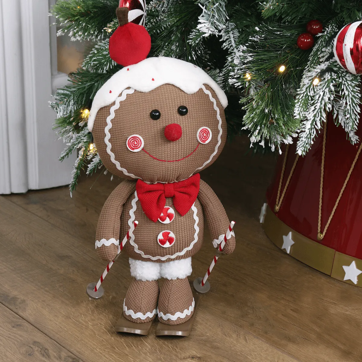 Mr Crimbo Skiing Gingerbread Man Christmas Fabric Figure 38cm