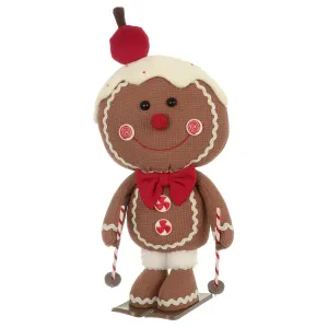 Mr Crimbo Skiing Gingerbread Man Christmas Fabric Figure 38cm