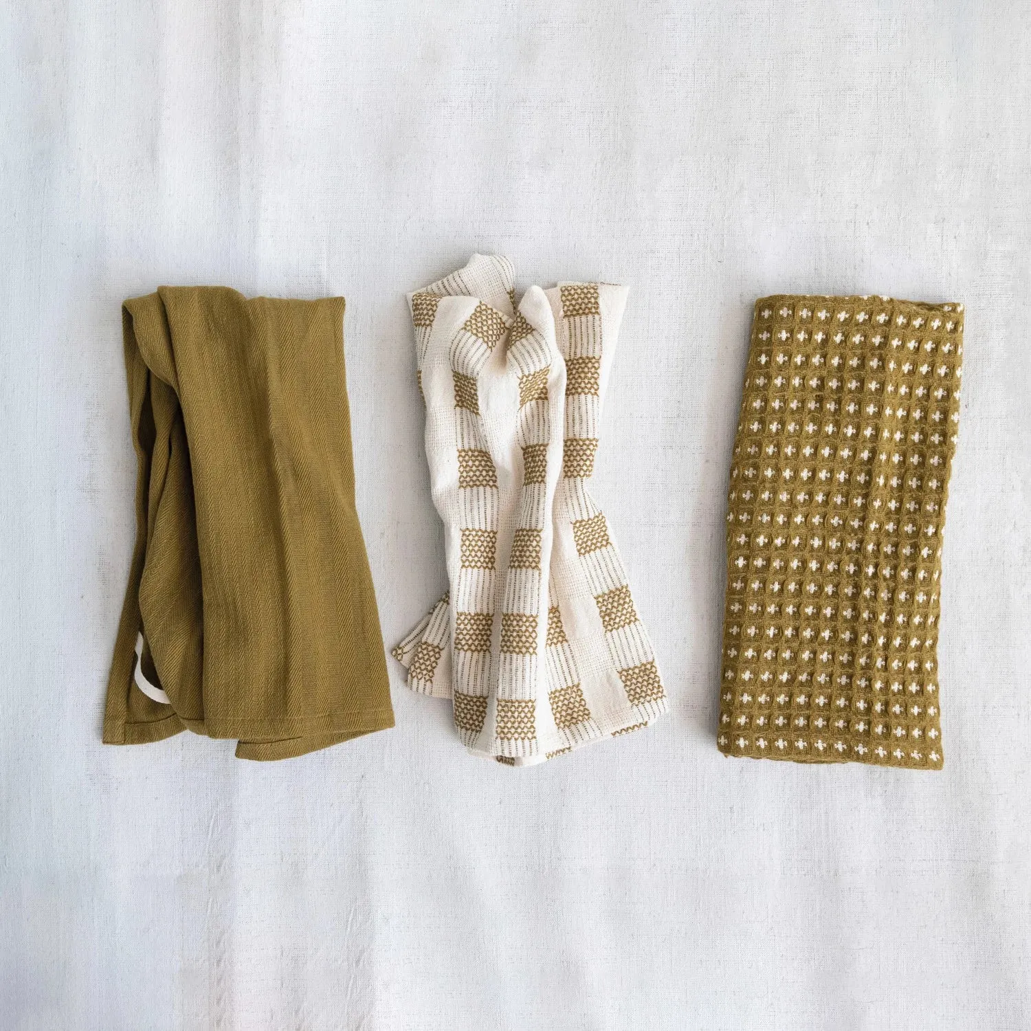 Olive Woven Cotton Tea Towel Set