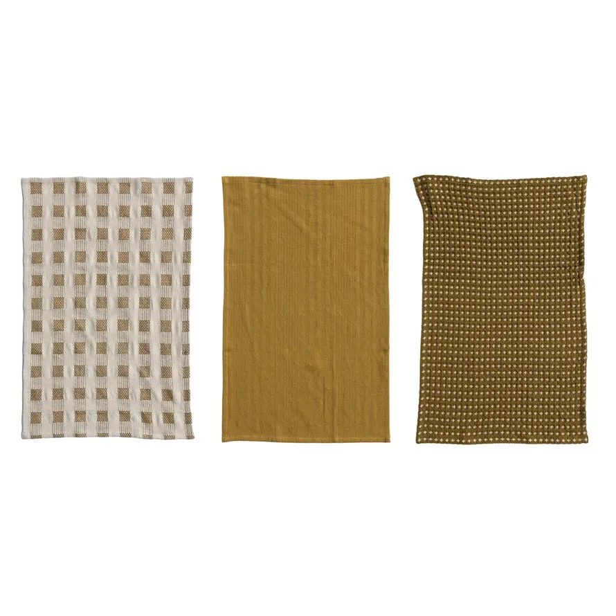 Olive Woven Cotton Tea Towel Set